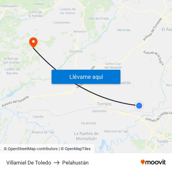 Villamiel De Toledo to Pelahustán map