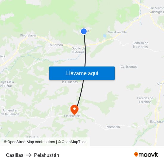 Casillas to Pelahustán map