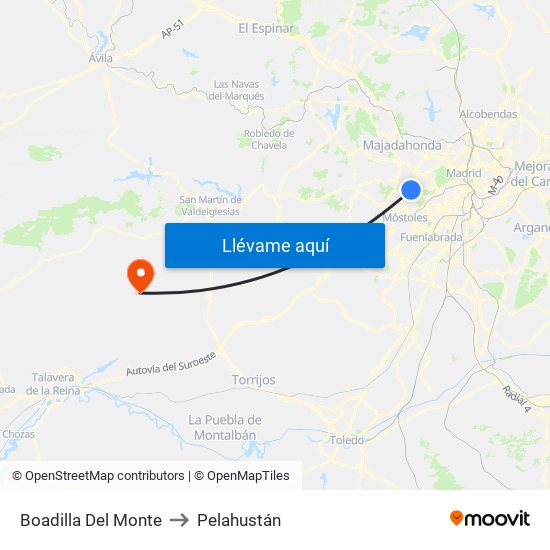 Boadilla Del Monte to Pelahustán map
