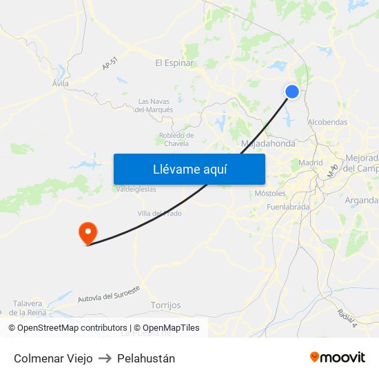 Colmenar Viejo to Pelahustán map