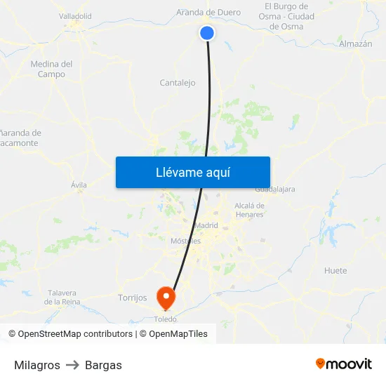Milagros to Bargas map