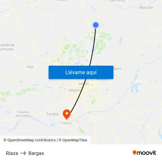 Riaza to Bargas map