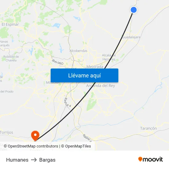 Humanes to Bargas map