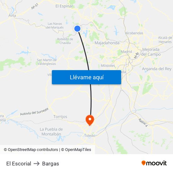 El Escorial to Bargas map