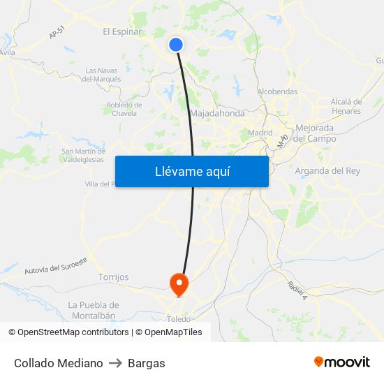 Collado Mediano to Bargas map