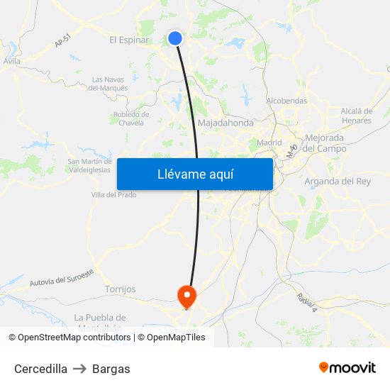 Cercedilla to Bargas map
