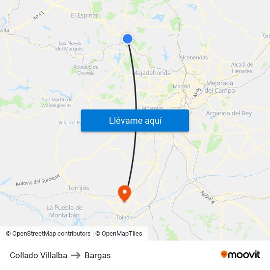 Collado Villalba to Bargas map