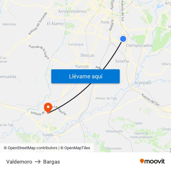 Valdemoro to Bargas map
