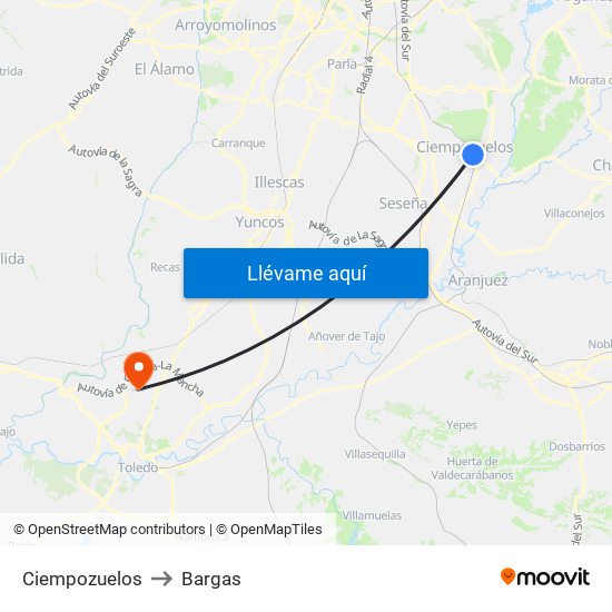 Ciempozuelos to Bargas map