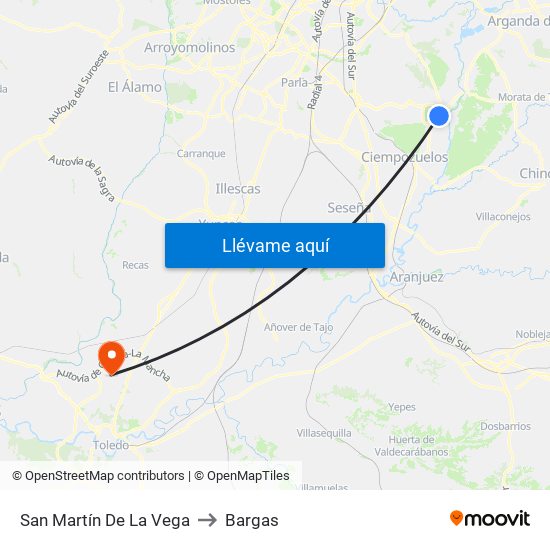 San Martín De La Vega to Bargas map