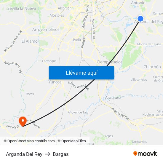 Arganda Del Rey to Bargas map