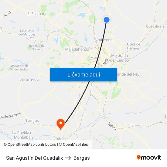 San Agustín Del Guadalix to Bargas map