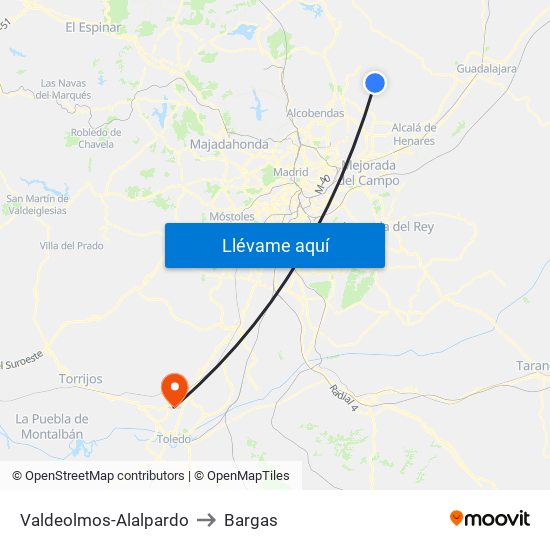 Valdeolmos-Alalpardo to Bargas map