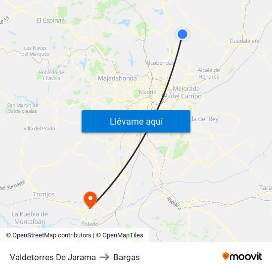 Valdetorres De Jarama to Bargas map