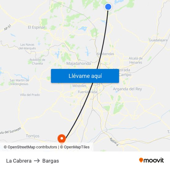La Cabrera to Bargas map