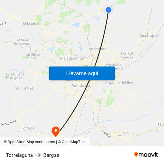 Torrelaguna to Bargas map