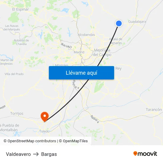 Valdeavero to Bargas map