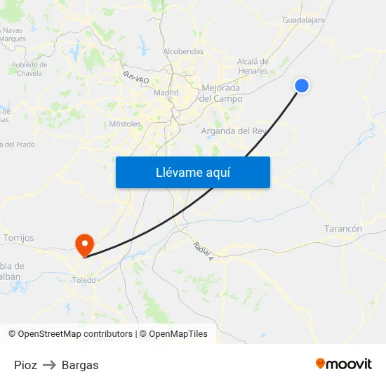 Pioz to Bargas map