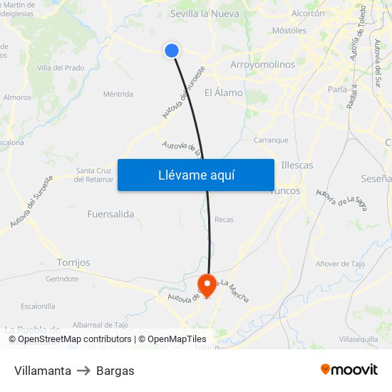 Villamanta to Bargas map
