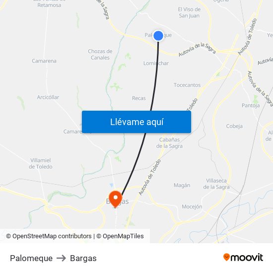Palomeque to Bargas map