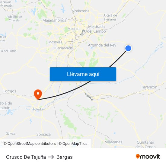 Orusco De Tajuña to Bargas map