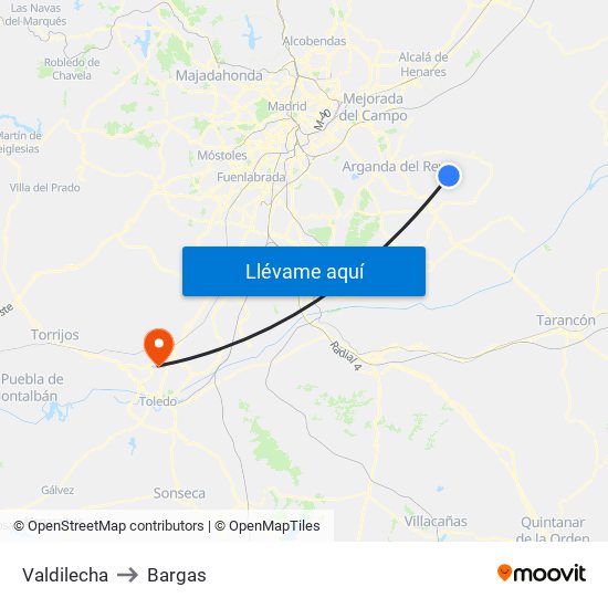 Valdilecha to Bargas map