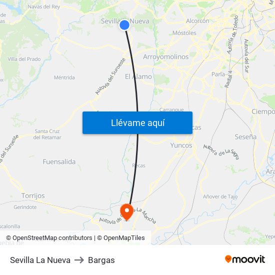 Sevilla La Nueva to Bargas map