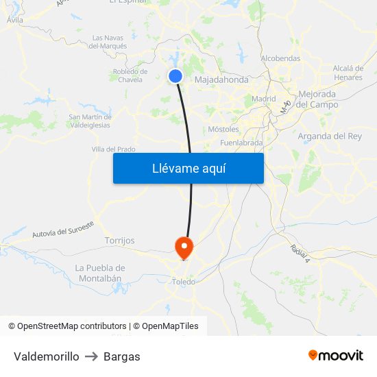 Valdemorillo to Bargas map
