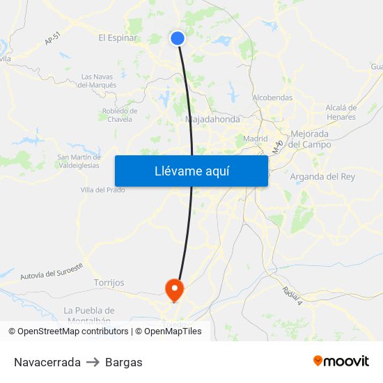 Navacerrada to Bargas map