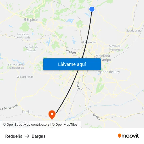 Redueña to Bargas map