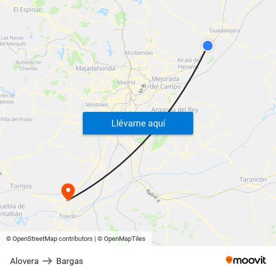 Alovera to Bargas map