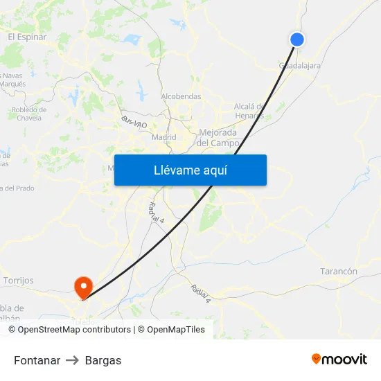 Fontanar to Bargas map