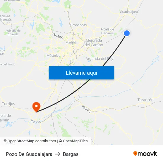 Pozo De Guadalajara to Bargas map