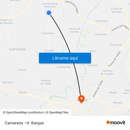 Camarena to Bargas map