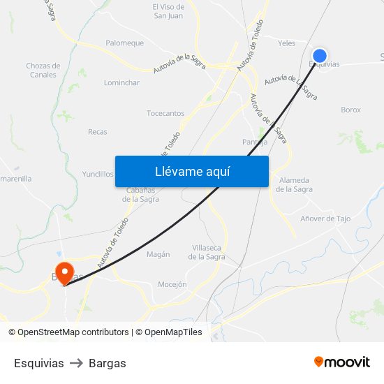 Esquivias to Bargas map