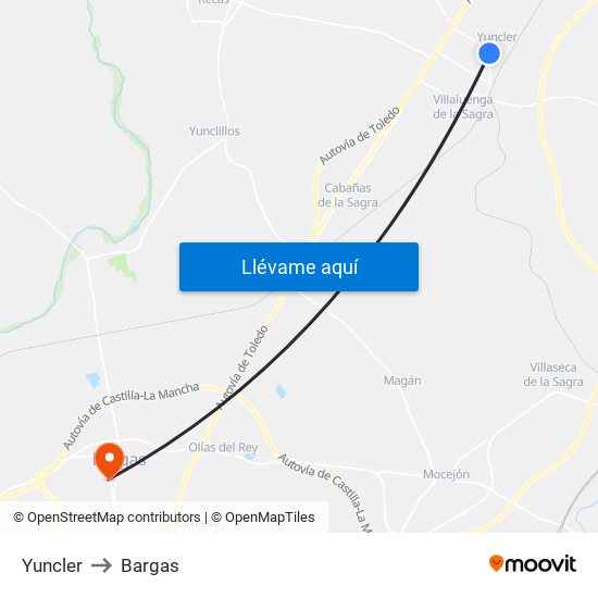 Yuncler to Bargas map
