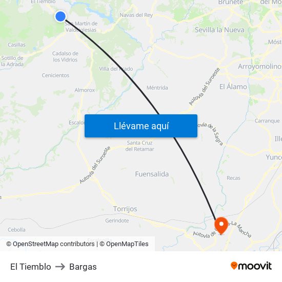 El Tiemblo to Bargas map