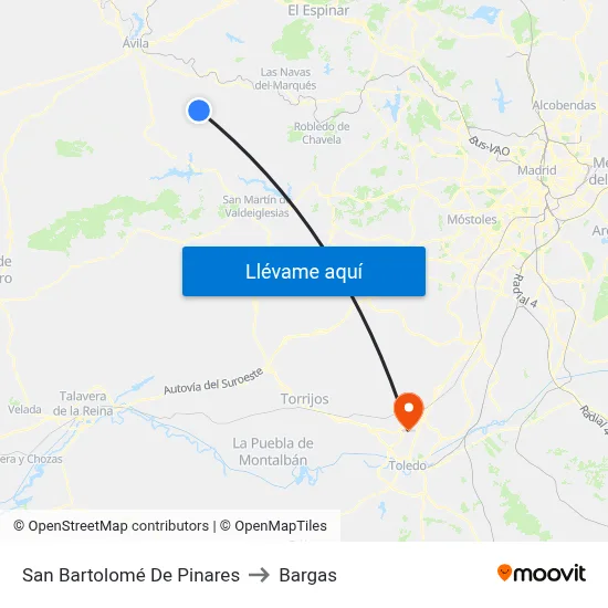 San Bartolomé De Pinares to Bargas map