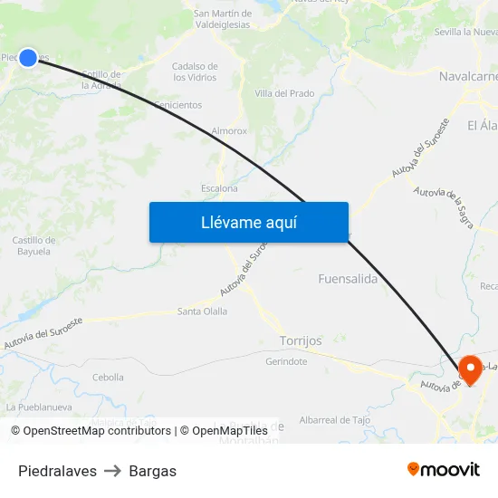 Piedralaves to Bargas map