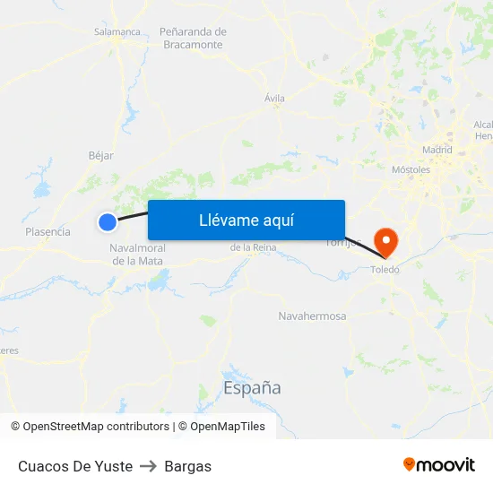 Cuacos De Yuste to Bargas map