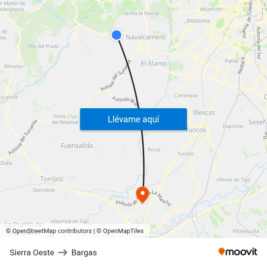 Sierra Oeste to Bargas map