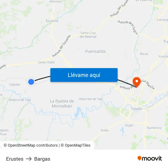 Erustes to Bargas map
