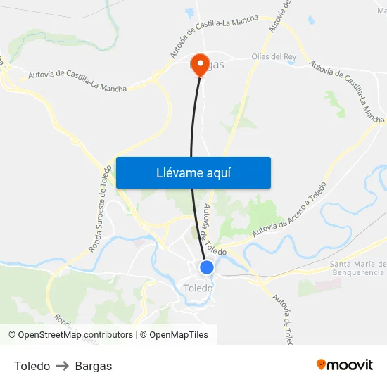 Toledo to Bargas map