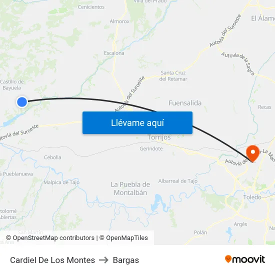 Cardiel De Los Montes to Bargas map