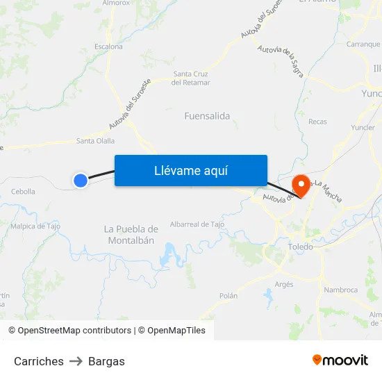 Carriches to Bargas map