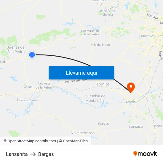 Lanzahíta to Bargas map
