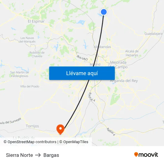 Sierra Norte to Bargas map