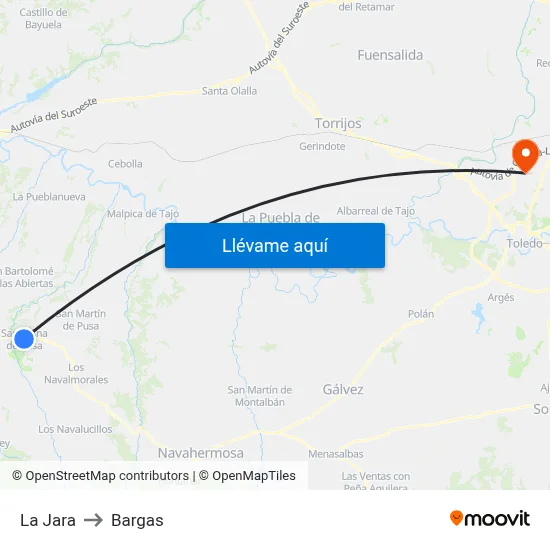 La Jara to Bargas map