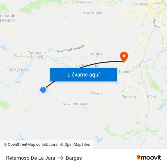 Retamoso De La Jara to Bargas map