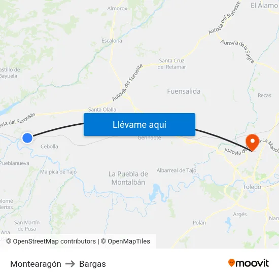 Montearagón to Bargas map